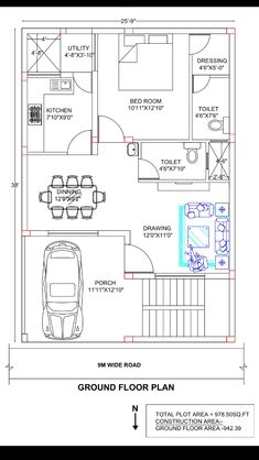 the floor plan for a two bedroom house with an attached garage and living room area