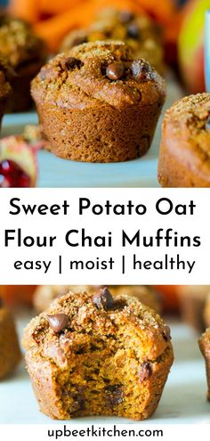 sweet potato oat flour muffins with chocolate chips