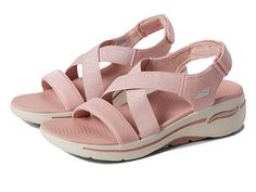 SKECHERS Performance Go Walk Arch Fit Cross Band Quarter Strap - Women's Shoes : Rose : The SKECHERS Performance Go Walk Arch Fit Cross Band Quarter Strap sandal will add effortless comfort to your warm-weather look with easy slip-on styling, a durable textile upper, and stretchy, elasticized straps for perfect all-day wear. Lightweight sandal features a podiatrist-designed shape developed with 20 years of data and 120,000 unweighted foot scans. It's science! Open toe sandal with adjustable, hoo Casual Sport Sandals With Adjustable Strap For Spring, Casual Textile Sandals With Arch Support, Lightweight Comfortable Synthetic Sport Sandals, Comfortable Sport Sandals With Adjustable Strap, Casual Sports Sandals In Nylon, Casual Sport Sandals With Adjustable Fit, Casual Nylon Sandals For Sports, Casual Nylon Sports Sandals, Spring Sports Sandals With Arch Support