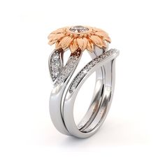 two tone gold and silver rings with flowers