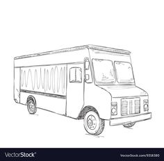 a line drawing of a food truck with no wheels on the front and side view