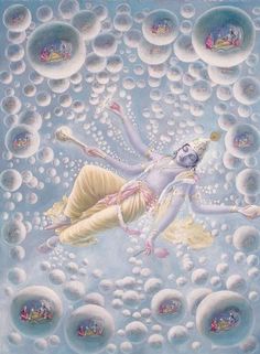 an artistic painting of a woman floating in the air surrounded by bubbles