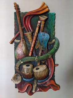 an art piece with musical instruments on it