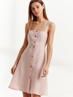 "INDIE is a simple strappy linen mini button down dress. DETAILS - Above knee length - Spaghetti straps - Coconut buttons - Oeko-Tex certified 100% lightweight linen - Cut and sewn to order just for you in our studio COLOR - Apple Blossom, you can also choose other colors above - Fabric samples are available here https://www.etsy.com/listing/586569696/linen-fabric-samples SIZING & FIT - Fits true to size - Model is 5'8.9\" / 175cm and wearing a size XS CARE FOR LINEN - Machine wash up to 30º Pink Button Down Dress, Linen Dress Summer, Kimono Wrap Dress, Wide Leg Linen Trousers, Summer Linen Dresses, Rust Dress, Button Down Dress, Kimono Dress, Linen Women