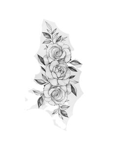 a black and white drawing of three roses