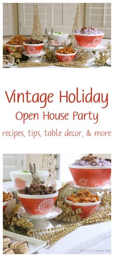 vintage holiday open house party with plates and bowls