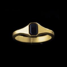 Emerald Cut  shape mini signet ring the ring is made in 18 kt gold, the D shape band is 3.5 mm wide, the smoothed bezel setting enclose the rectangular shape plaque of onyx measuring 6 mm x 4mm. The simple and the sleek design is made to be comfortable  for every day wear and to be neat  for any outfit. This Product is a Made to Order, before buying please contact me for details Modern Signet Ring With Rectangular Stone And Polished Finish, Modern Gold Signet Ring With Rectangular Stone, Minimalist Rings With Polished Rectangular Stone, Minimalist Rings With Polished Finish And Rectangular Stone, Modern Gold Ring With Rectangular Stone, Minimalist Emerald-cut Signet Ring With Polished Finish, Minimalist Emerald Cut Signet Ring With Polished Finish, Minimalist Emerald Cut Polished Signet Ring, Minimalist Gold Ring With Rectangular Stone