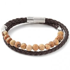 Tateossian Havana Jasper Beads and Leather Bracelet Brown Jasper, Multiple Bracelets, Jasper Beads, Jasper Stone, Bracelet Clasps, Braided Leather, Luxury Jewelry, Italian Leather, Bracelets For Men