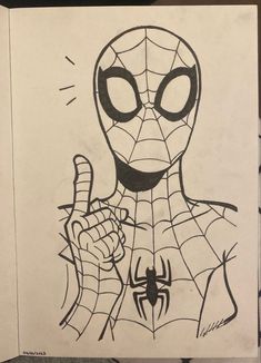 a drawing of spider - man with his finger up