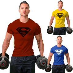 Men Collection Superman Sport Gym T-Shirt Bodybuilding Fittness Cotton Shirt Cotton Short Sleeve Gym Shirt, Torso Anatomy, Male Torso Anatomy, Men's Bodybuilding, Gym Singlets, Superman Shirt, Gym Look, Bodybuilding Clothing, Gentlemen Style