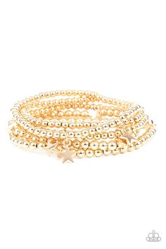 American All-Star - Gold Stretch Star Bracelet, Paparazzi Accessories, Bling by JessieK Inexpensive Jewelry, Preppy Jewelry, Star Beads, Jewelry Accessories Ideas, Jewelry Essentials, Stacked Jewelry, Star Bracelet, Paparazzi Accessories, Jewelry Lookbook