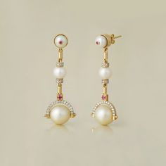 Gold(14K) : 8.45g Diamonds : (VS clarity & H-I colour) : (Brilliant cut ) : 0.69ct Gemstones : South Sea Pearls : 23.71ct, Cultured Pearls : 5.40ct, Ruby : 0.08ct Drop Pearl Earrings, Pearl Chandelier Earrings, Festival Necklace, Tanzanite Earrings, Princess Necklace, Sea Pearl, Ruby Earrings, Emerald Earrings, South Sea Pearls