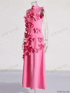 Elegant Butterfly Bow Floral Design Stand Collar Dress Pink A-line Maxi Dress For Spring, Spring Prom Dresses, Floor-length, Spring Prom Dresses Floor-length, Spring Prom Maxi Dresses, Spring Pink Maxi Dress For Formal Occasions, Pink Spring Prom Maxi Dress, Pink Spring Maxi Dress For Prom, Pink Maxi Dress For Prom In Spring, Spring Prom Maxi Dress, Floor-length