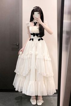 Ivory Free Verse Poetry Ruffle Bowknot Sweet Elegant Princess Lolita – LolitaInside White Gowns Elegant Classy, Dress Ads, Free Verse Poetry, Ruffle Long Dress, Elegant White Dress, Free Verse, White Ruffle Dress, Punk Dress, Lolita Outfits