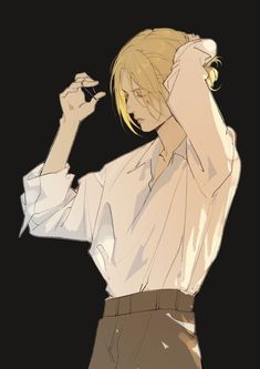 an anime character with blonde hair and white shirt