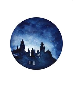 a painting of a castle in the night sky