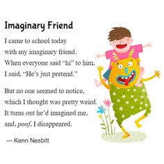 Funny Poems For Friends, Simple Poems For Kids, My Imaginary Friend, Teaching Figurative Language, Simple Poems, Poems For Kids, Childrens Poems