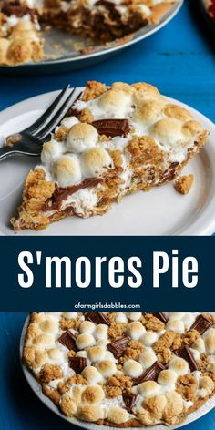 there is a piece of s'mores pie on the plate and in front of it