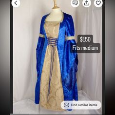 Custom Made Blue And Gold Renaissance Gown Custom Dresses, Blue And Gold, Blue Gold, Custom Made, Color Blue, Womens Dresses, Dresses, Gold, Women Shopping