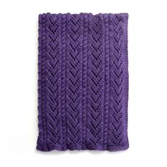 a purple knitted scarf on a white background