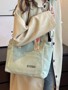 BirdinBag - Adjustable Shoulder Strap Tote Bag: Sleek, Spacious, Letter-Printed, and Fashionable Mint Green Bag, Mint Green Bags, Word Wrap, Green Bag, Letter Print, Letter Prints, Mint Green, Messenger Bag, Shoulder Strap