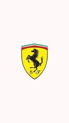 the ferrari logo is shown in red, green and yellow with a black horse on it