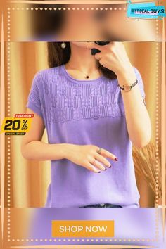 Cotton and Linen Fashion Short-sleeved Sweater Tops Round Casual Purple Knit Top, Casual Stretch Short Sleeve Sweater, Purple Knit Crew Neck Top, Casual Short Sleeve Winter Sweater, Casual Purple Winter Tops, Linen Fashion, Sweater Tops, Sleeved Sweater, Top Round