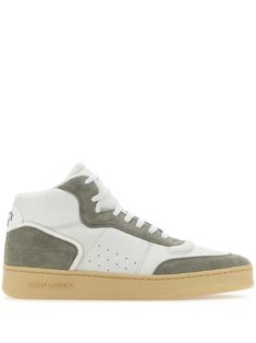 white/light grey calf leather/calf suede panelled design embossed logo to the side perforated detailing front lace-up fastening logo-embossed tongue round toe branded heel counter flat rubber sole Embossed Logo, Sneakers White, White Light, High Top, Calf Leather, Lace Front, Calf Skin, High Top Sneakers, High Tops