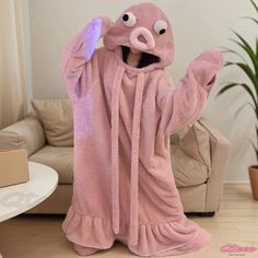 Qteee - Cute and Playful Cartoon Octopus Plush Hooded Jumpsuit Pajamas Dress Hooded Onesie For Halloween Pajama Party, Halloween Hooded Onesie For Pajama Party, Winter Hooded Onesie For Sleep, Hooded Winter Onesie For Sleep, Winter Hooded Sleep Onesie, Winter Sleep Onesie With Hood, Cozy Long Sleeve Onesie For Sleepover, Pink Winter Onesie For Sleep, Pink Winter Sleep Onesie