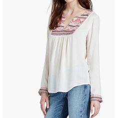 Gorgeous Lucky Brand Peasant Top. Embroidery At Neckline And Sleeve Cuffs. Brand New With Tags, No Defects! Size Extra Small. All Reasonable Offers Considered! Tops Bin 8 Casual Embroidered Rayon Blouse, Bohemian Peasant Top With Embroidered Neckline, Spring Peasant Top With Multicolor Embroidered Neckline, Bohemian Long Sleeve Peasant Top With Embroidered Border, Casual Long Sleeve Tops With Embroidered Border, Casual Long Sleeve Blouse With Embroidered Border, Bohemian Tops With Multicolor Embroidery And Embroidered Hem, Spring Long Sleeve Peasant Top With Embroidered Border, Bohemian Peasant Top With Multicolor Embroidered Neckline