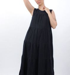 Elegant linen dress. Great for all occasions. Loose fitting ruffled dress. Max dress/130 cm. Side pockets. Details * weight: 205 g/m² or 6.05 oz/yd² * softened * breathable, anti-allergic * light, very durable and strong * easy to wash * suitable for children * OEKO-TEX® Standard 100 certified (guarantees you that it meets ecological requirements) Model wears size S, 172 cm/5'7" tall. GARMENTS ARE DESIGNED FOR 164-176 CM HEIGHT ( 5'5"-5'9") PLEASE LEAVE A NOTE WITH YOUR ORDER, IF YOUR HEIGHT DOE Navy Linen Dress, Linen Dress Summer, Ruffle Linen, Max Dress, Long Linen Dress, Summer Linen Dresses, Navy Linen, Ruffled Dress, Dress Handmade