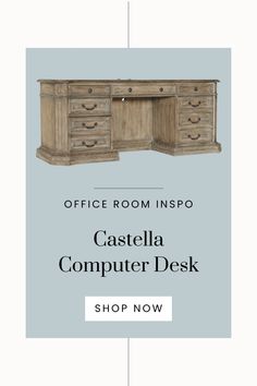 an office desk with the words castella computer desk shop now