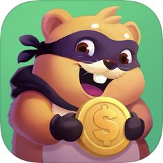 a cartoon character holding a gold coin