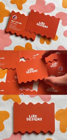 the business cards are designed to look like they have been cut into pieces and placed on top of each other