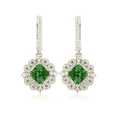 Halo Princess-Cut Lab-Created Emerald Sterling Silver Drop Earrings – ReadYourHeart Princess Cut Earrings, Sapphire Side Stones, Princess Cut Halo, Cut Earrings, Lab Created Emerald, Sterling Silver Drop Earrings, Stone Setting, Luxurious Design, Emerald Earrings