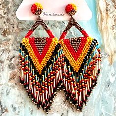 Fabulous Luxe Statement Earrings With Long Beaded Fringe In Red, Orange, Blue, Black & Gold, By Jewelry Designer Deepa Gurnani Whose Work Is Often Featured By Anthropologie. Gorgeous, Elegant, Lightweight & Guaranteed To Bring Raves Every Time You Wear Them. Perfect For Casual Or Dress Wear. Designed By Deepa & Hand-Embroidered According To Her Specifications By Jewelry Artisans In India, With Delicate Glass Seed Beads, Suede Backing & Post Backs. Approx. 4 1/2” Long, 1 1/2” Wide. Nwt Chucky And His Bride, Large Dangle Earrings, Diamond Chandelier, Deepa Gurnani, Baublebar Earrings, Dangler Earrings, Bride Earrings, Purple Earrings, Onyx Earrings