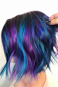 Cool Hair Dye Ideas For Short Hair, Blue And Purple Hair, Bob Pendek, Hair Color 2017, Girly Hair, Pulp Riot Hair Color, Galaxy Hair, Hair Dyes, Hair Color Crazy