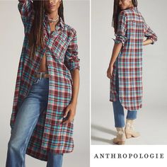 Brand New! Anthro X Pilcro Longline Plaid Buttondown Size: Xs Color: Red Motif- Dark Red, Aqua Blue And Yellow Plaid **Reviews Indicate Sizing Runs A Little Large. * A Longline Rendition Of The Classic Plaid Buttondown, This Piece Is Great For Layering Year-Round. * Tunic Silhouette W/ High Side Slits * Button Front & Button-Cuff Sleeves * Front Patch Pockets * Viscose, Polyester, Elastane ; Hand Wash * Bust 40” | Waist 40” | Sleeve 23” | Length 42” *Ships Quickly From Smoke/Pet-Free Home *Quest White Boho Blouse, White Sleeveless Blouse, Poncho Tops, Pink Bodycon Dresses, Silky Blouse, Yellow Plaid, Cold Shoulder Blouse, Black Lace Tops, Pink Floral Dress