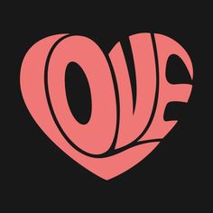 the word love written in black and pink on a dark background with a large heart