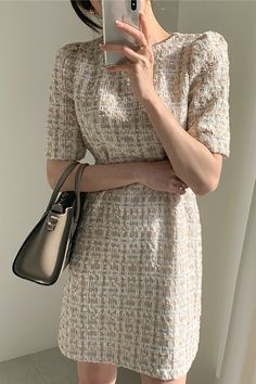 Size Chart Dress Elegant Short, Elegant Party Dress, Office Dresses For Women, Mini Sheath Dress, Feminine Chic, Elegant Party Dresses, Round Neck Dresses, Tweed Dress, Elegant Party