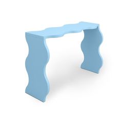 a small blue bench with curved legs on an isolated white background for use in furniture design