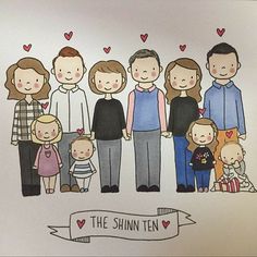 a family portrait with the words the shinn ten painted on it's side