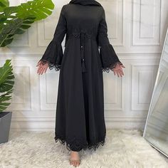 Abaya, Muslim Dress Black Maxi Dress For Eid, Black Long Sleeve Maxi Dress For Eid, Black Long Sleeve Dresses For Eid, Black Floor-length Dress For Eid, Floor-length Black Dress For Eid, Modest Black Dress For Eid, Black Modest Dress For Eid, Black Maxi Abaya For Eid, Black Maxi Length Abaya For Eid