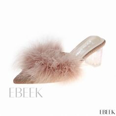 Ebeek - Stylish Crystal Embellished High Heel Shoes with Pointed Fuzzy Toe - Perfect for Outdoor Wear Crystal Heels, Open Toe Slippers, Elegant Heels, Fuzzy Slippers, Point Shoes, Outdoor Fashion, Stiletto Sandals, Casual Sport Shoes, High Heels Stilettos