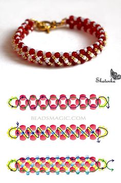 three different bracelets with beads on them