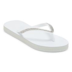 Elevate your casual-chic looks this summer with these Mixit women's flip-flops. Featuring a rhinestone embellished strap, this pair of slip-on flats will go with everything from your favorite swimwear look to printed flowy dresses. Closure Type: Slip-OnShoe Heel Height: 1/2 InchUpper/Outer Base Material: 100% PvcSole Material Content: 100% PolyethyleneToe Type: Open Toe, Round ToeHeel Style: Flat HeelCountry of Origin: Imported White Slip-on Flip Flops For Summer, White Synthetic Flip Flops With Single Toe Strap, White Adjustable T-strap Flip Flops, Beach Non-slip Gray Flip Flops, White Non-slip Flip Flops For The Beach, Flowy Dress, Flip Flop Sandals, Open Toe, Flip Flops