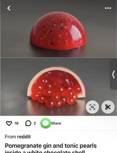 an image of pomegranate and tonic pearls inside a white chocolate shell on instagram