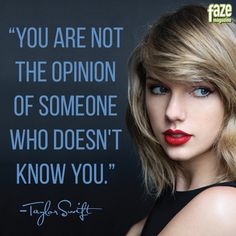 taylor swift quote on black background with blonde hair and blue eyes, wearing red lipstick