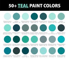 the color scheme for teal paint colors is shown in black and white, with different shades