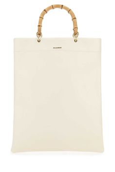 Ivory Leather Medium Shopping Bag from Jil Sander Bamboo Top, Bamboo Handles, Louis Vuitton Shoulder Bag, Handle Bag, Jil Sander, Nappa Leather, White Bag, Sanders, Wallet Case